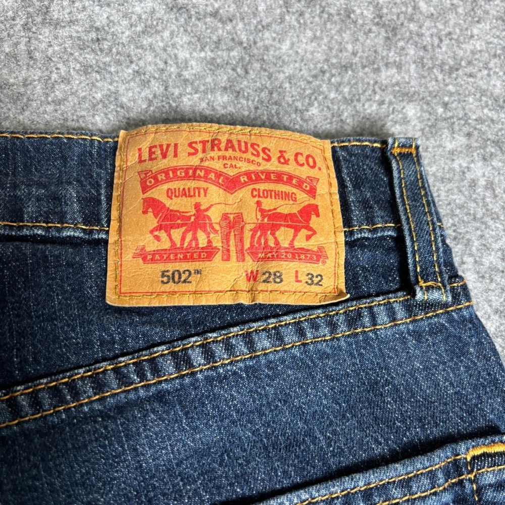 Levi's 502 Regular Taper Jeans Mens W28 L32 Dark Blue Excellent Stretch Denim